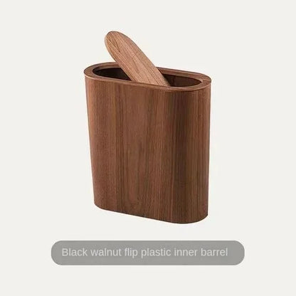 Wooden Trash Can – Solid Wood Nordic Paper Basket with Lid