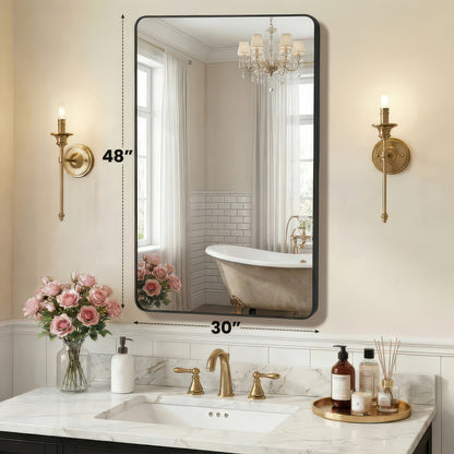 Tempered Glass Wall Mirror with Aluminum Frame, Multiple Sizes, Horizontal or Vertical