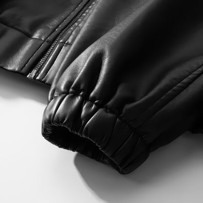 Unisex Faux Leather Bomber Jacket, Slim Motorcycle Coat for Autumn and Winter
