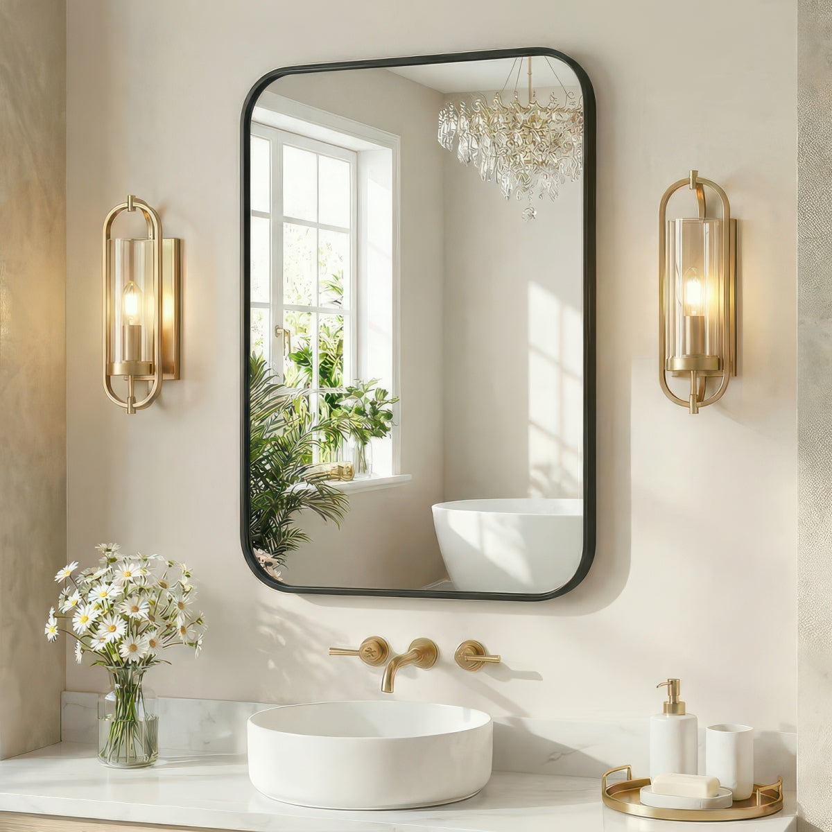 Tempered Glass Wall Mirror with Aluminum Frame, Multiple Sizes, Horizontal or Vertical