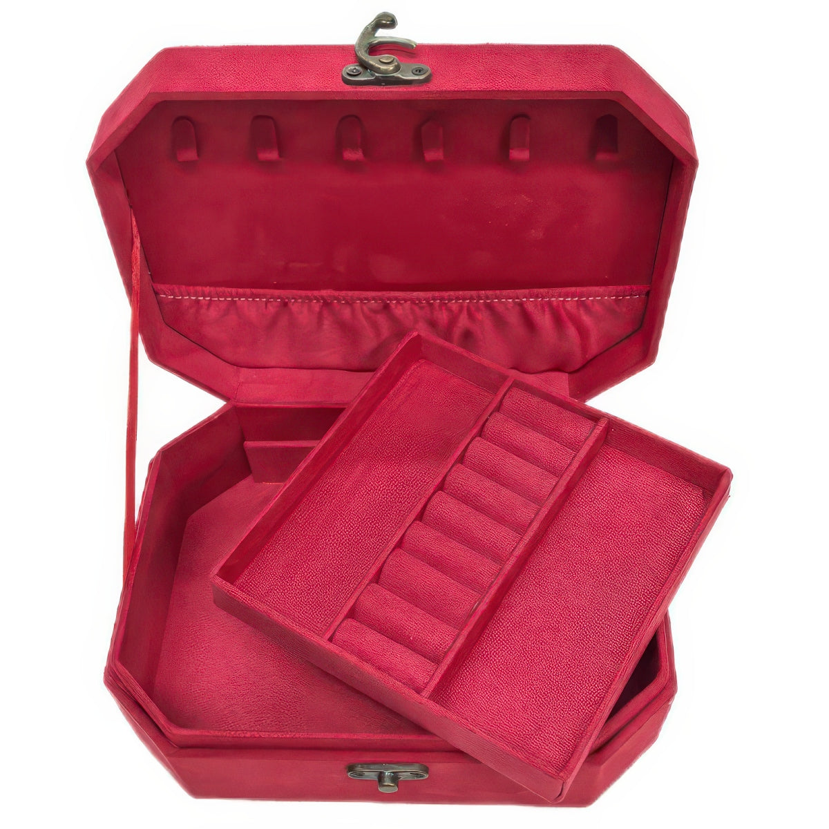 Vintage Octagon Double-Layer Jewelry Box, Large Capacity