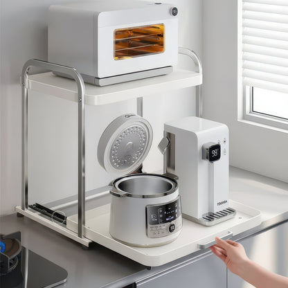 2-Layer Pull-Out Microwave Oven & Free-Standing Kitchen Storage Shelf