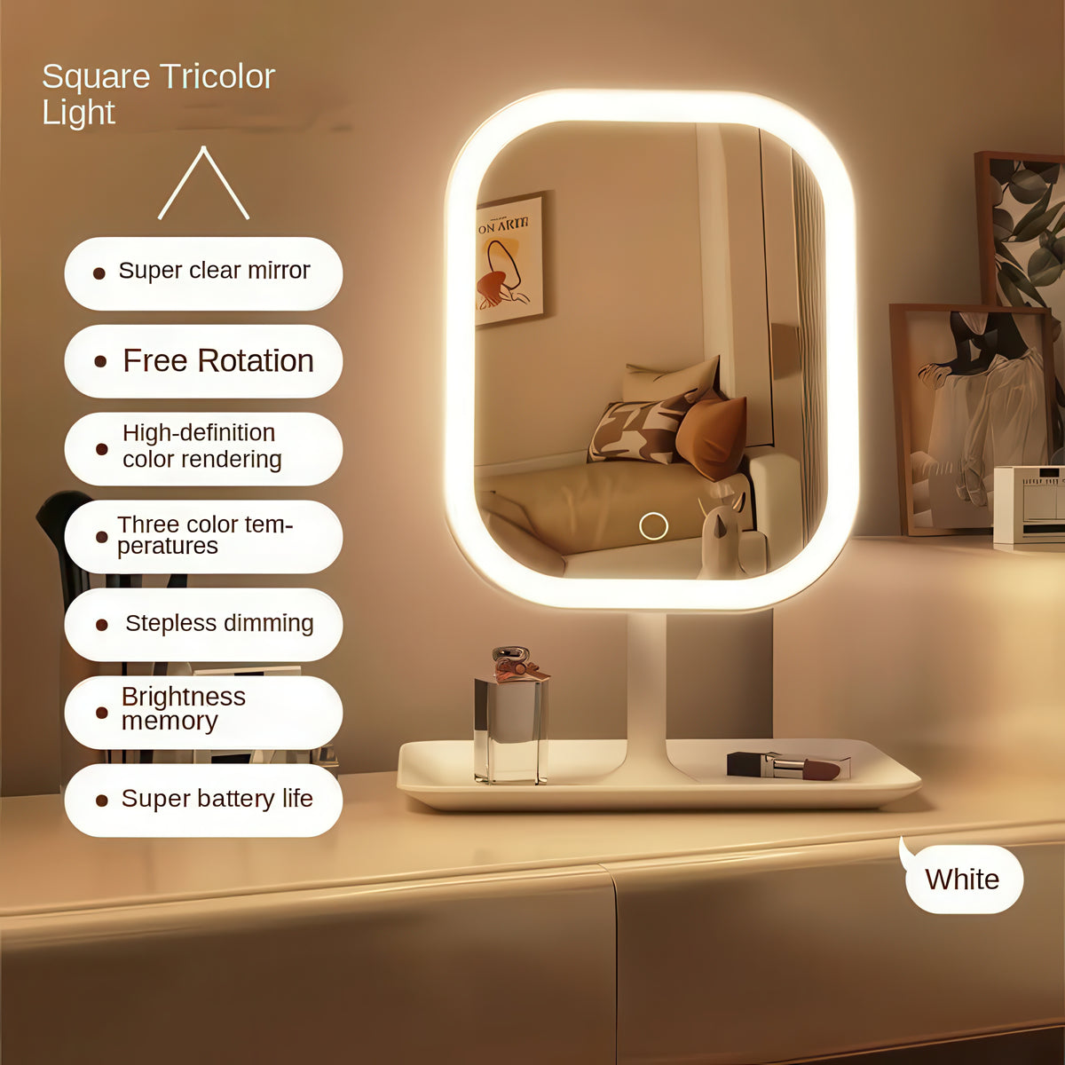 LED Vanity Mirror – Touch Control Desktop Dressing Mirror