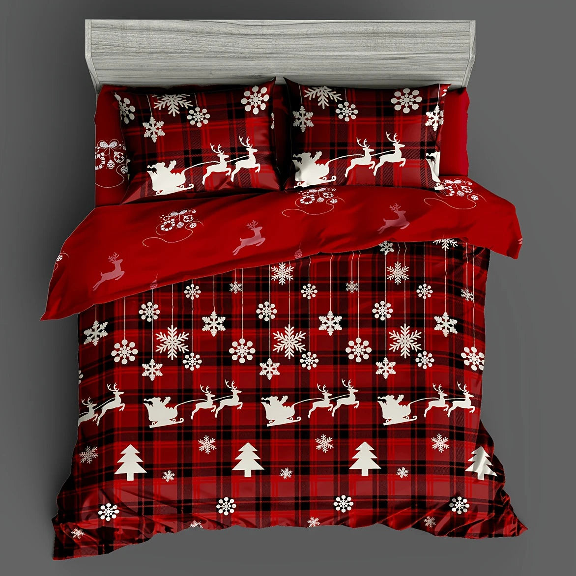 Christmas Duvet Cover Set – Elk Snowflake Print 3-Piece Bedding
