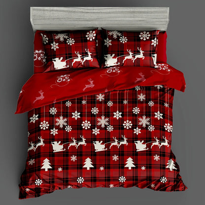 Christmas Duvet Cover Set – Elk Snowflake Print 3-Piece Bedding