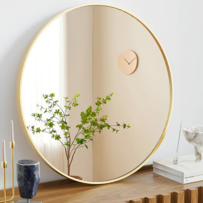 JHK Round Vanity Framed Mirror Matte Metal Frame Tempered Glass 30 Inch