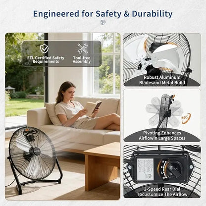 12/18/20-Inch Three-Speed Industrial Floor Fan with Carry Handle