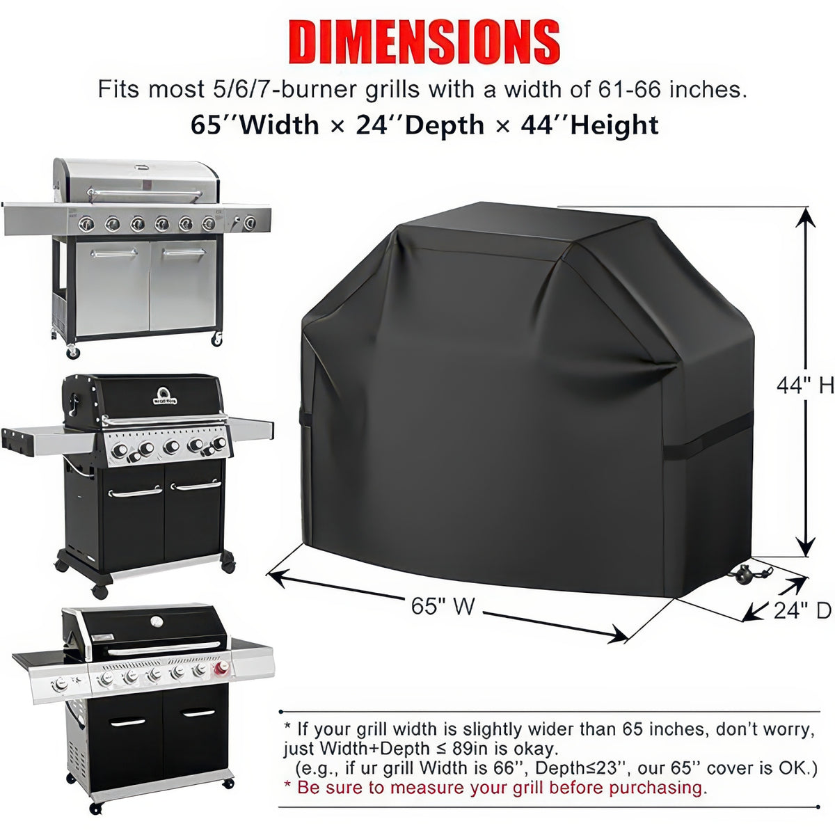 Waterproof BBQ Grill Cover with Hook-and-Loop Straps, Fits 22 to 72 Inch Grills
