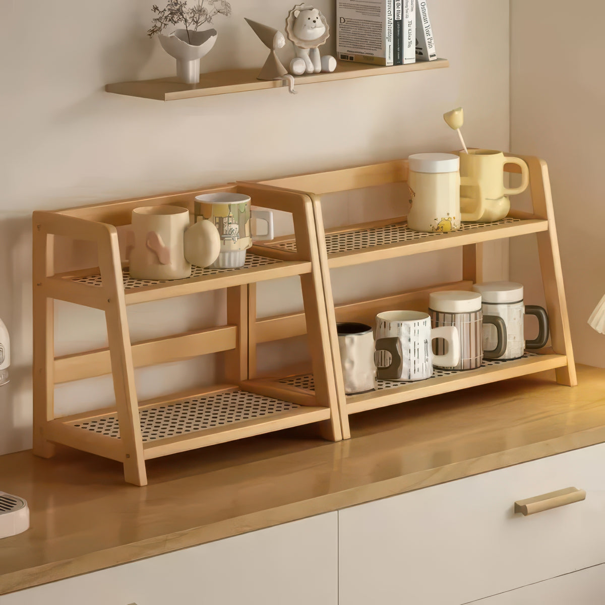 2-Tier Retro Bamboo Storage Shelf - Countertop Organizer for Kitchen & Dressing Table