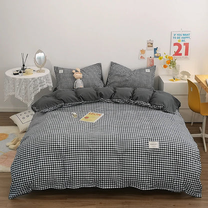 Japanese Style Duvet Cover – 100% Cotton Plaid Stripe Bedding Set