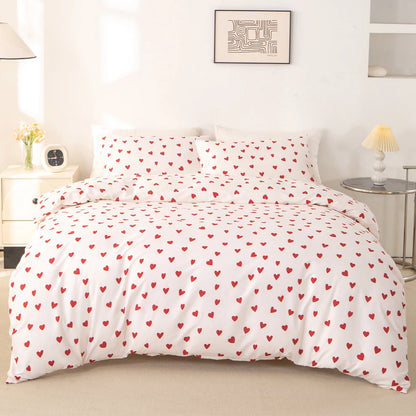 Printed Duvet Cover Set – Red Heart 3pcs Bedding Set
