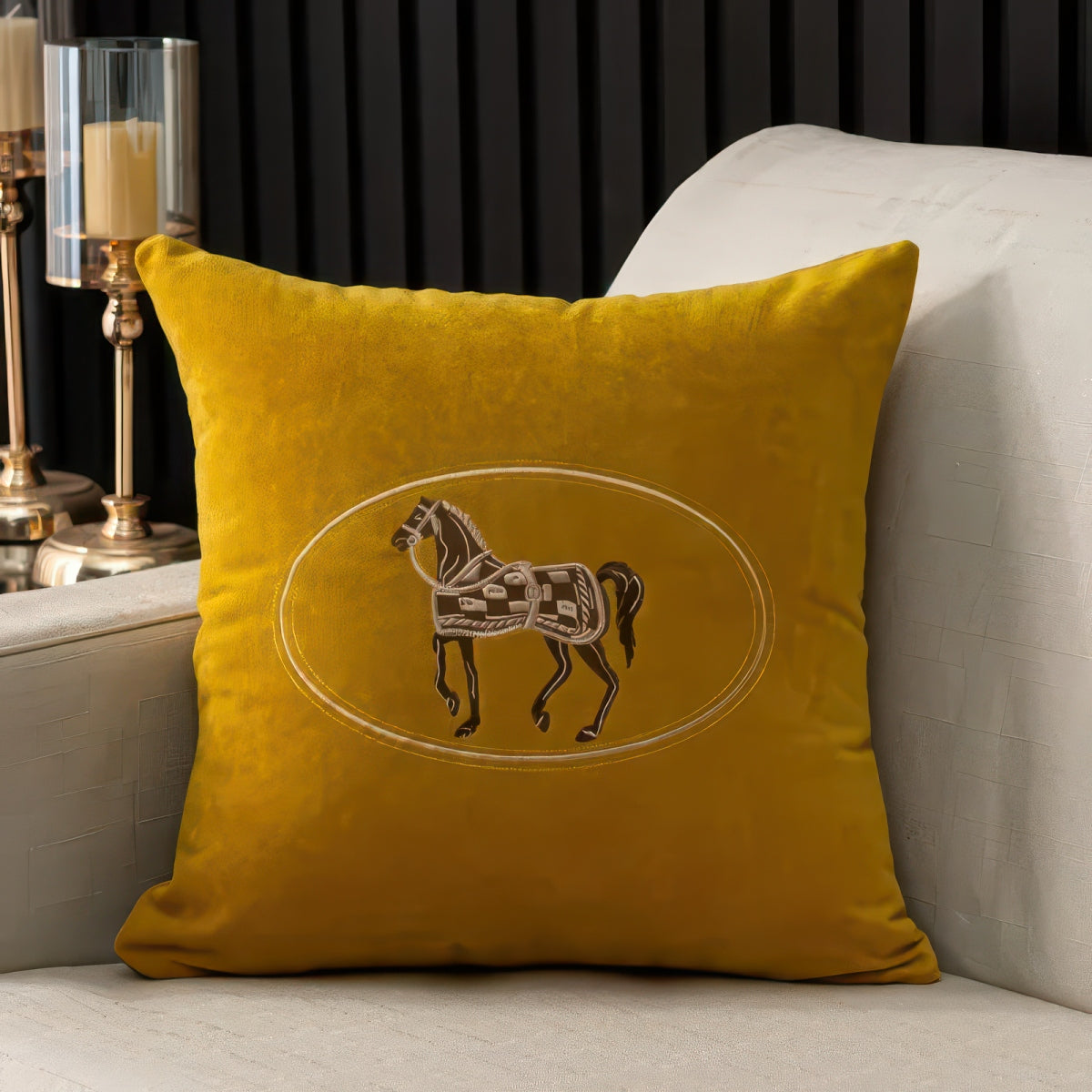 Hand-Embroidered Horse Cushion Cover for Sofa and Home, 45x45cm