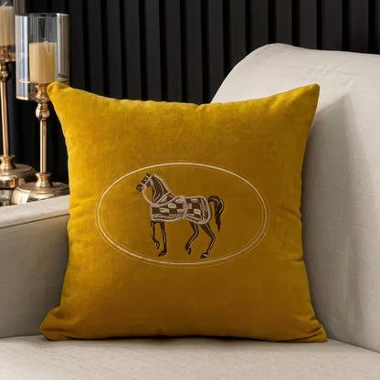 Hand-Embroidered Horse Cushion Cover for Sofa and Home, 45x45cm