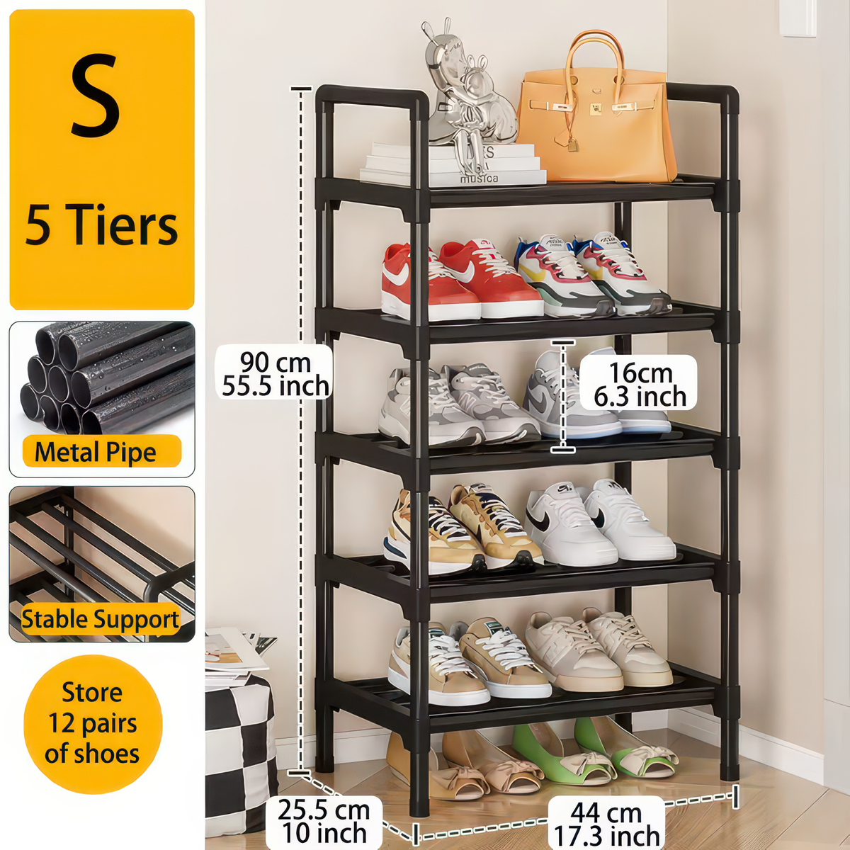Adjustable Multi-Tier Metal Shoe Rack for Entryway Storage