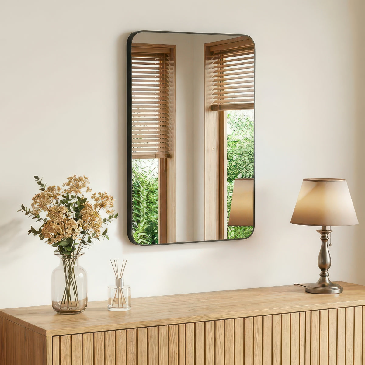 Tempered Glass Wall Mirror with Aluminum Frame, Multiple Sizes, Horizontal or Vertical
