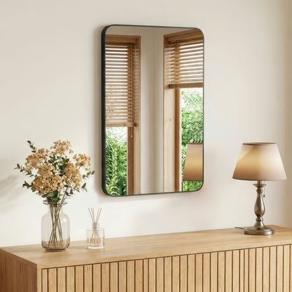Tempered Glass Wall Mirror with Aluminum Frame, Multiple Sizes, Horizontal or Vertical