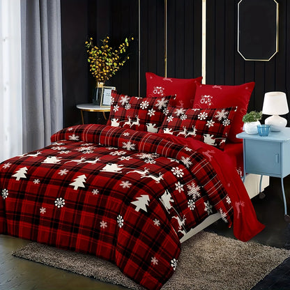 Christmas Duvet Cover Set – Elk Snowflake Print 3-Piece Bedding