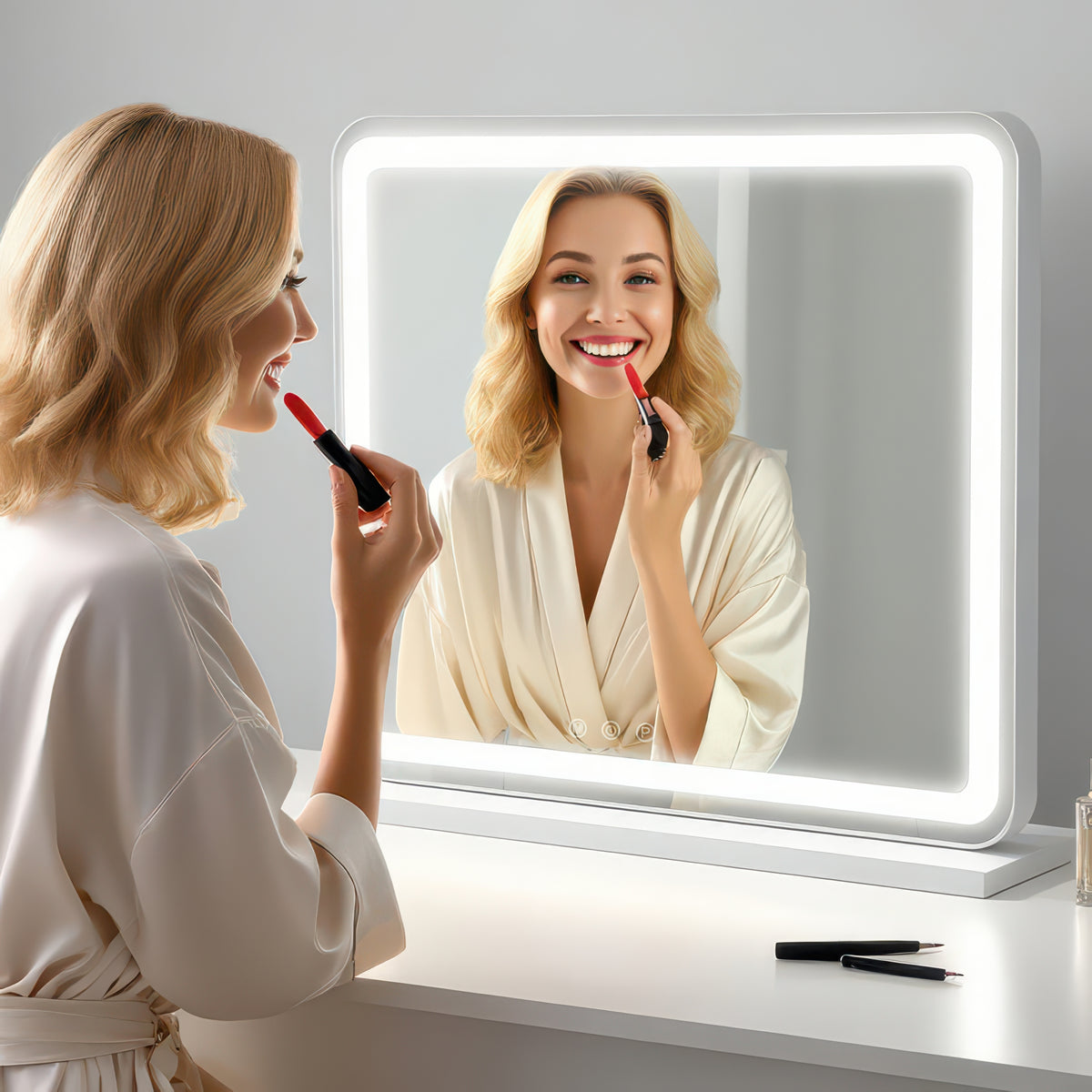 JHK LED Vanity Mirror with Lights, Aluminum Frame, Dimmable 3 Color Modes, Memory Function