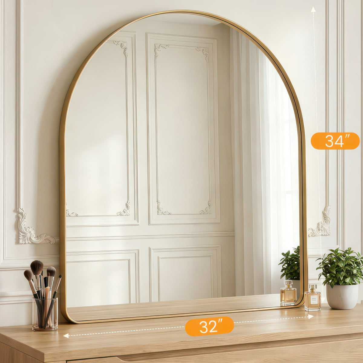 Groove Arched Full-Length Rounded Rectangle Wall Mirror - Matte Metal Frame