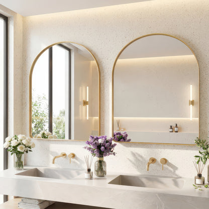 Groove Arched Full-Length Rounded Rectangle Wall Mirror - Matte Metal Frame