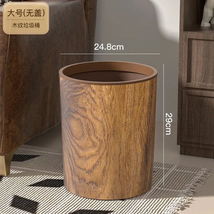 Vintage Trash Can – Wood Grain Leather Paper Basket