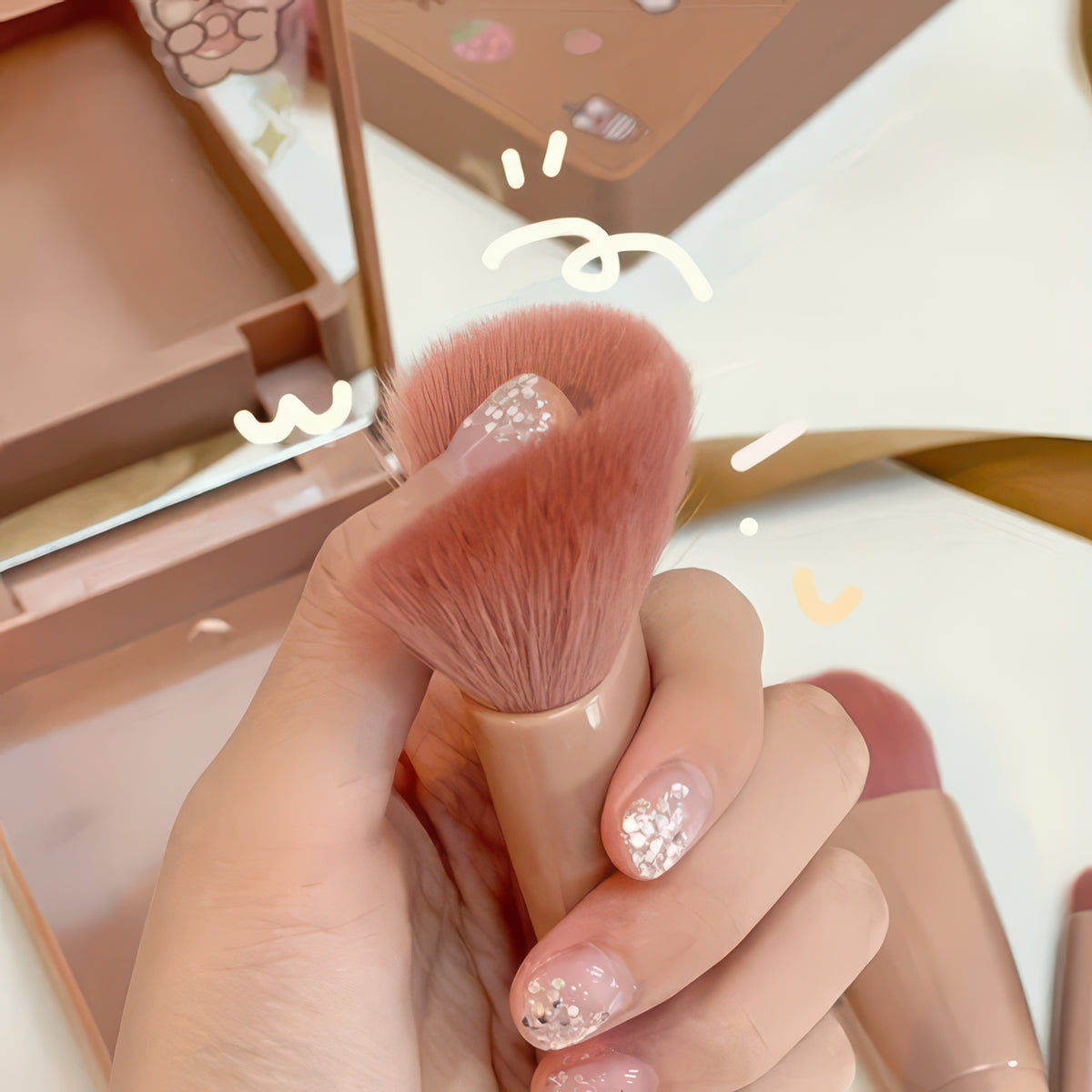 5-Piece Portable Makeup Brush Set with Foldable Mirror Case