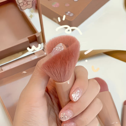 5-Piece Portable Makeup Brush Set with Foldable Mirror Case