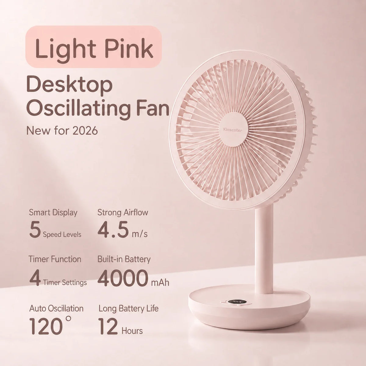 Rechargeable Oscillating Desk Fan with Five Speeds