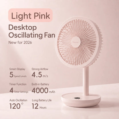 Rechargeable Oscillating Desk Fan with Five Speeds