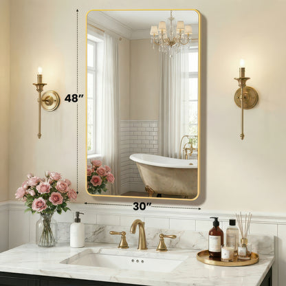 Tempered Glass Wall Mirror with Aluminum Frame, Multiple Sizes, Horizontal or Vertical