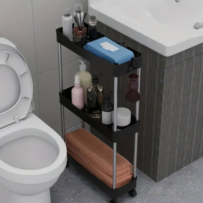 Push Trolley Multi-Layer Floor Storage Shelf for Bathroom and Kitchen (Slim)