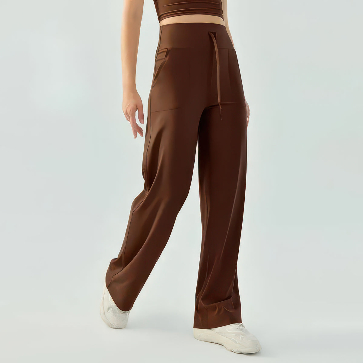 High-Waist Wide Leg Yoga Pants for Women with Drawstring, Loose Fit for Running and Gym