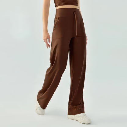 High-Waist Wide Leg Yoga Pants for Women with Drawstring, Loose Fit for Running and Gym