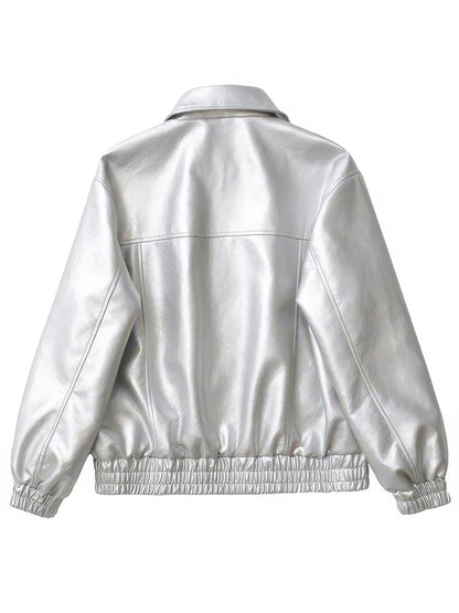 Women's Vintage Faux Leather Moto Jacket, Short Zip-Up Biker Coat for Spring and Autumn