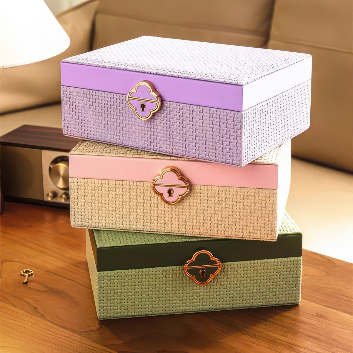 Double-Layer Lockable Jewelry Box with Mirror and 13 Compartments