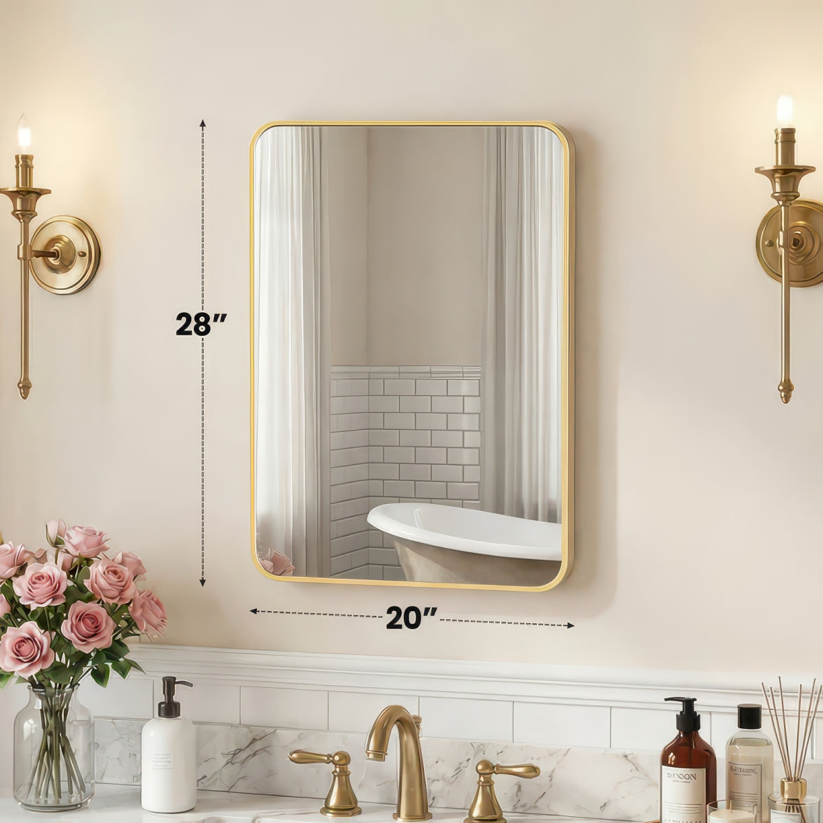 Tempered Glass Wall Mirror with Aluminum Frame, Multiple Sizes, Horizontal or Vertical