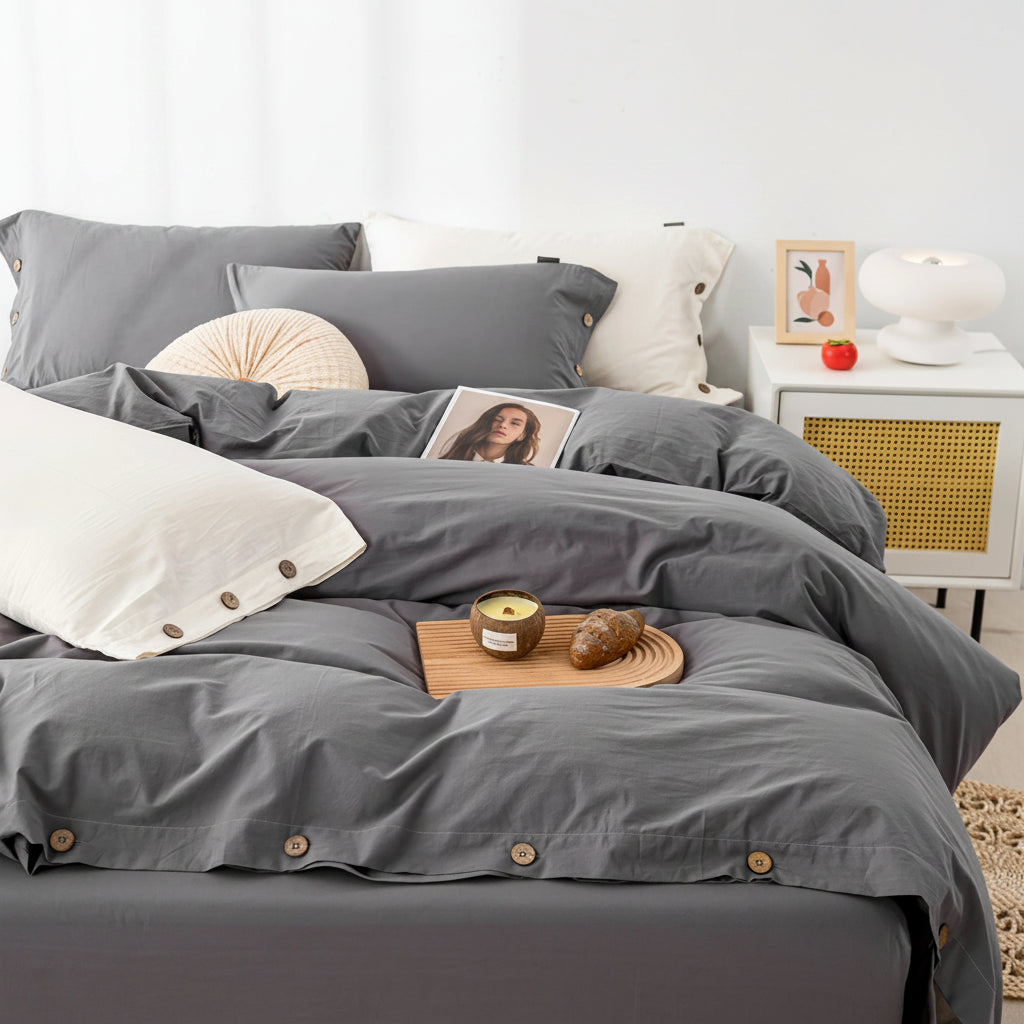 Cotton Duvet Cover Set – 3pcs Solid Twist King Size Bedding