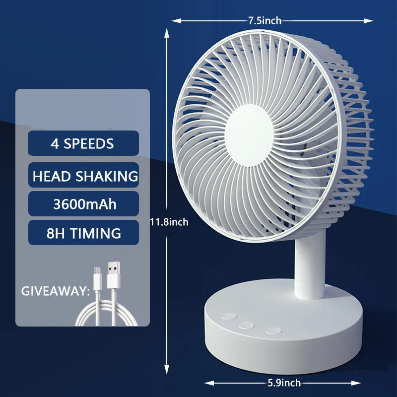 3600mAh USB Rechargeable Desk Fan with Four Speeds