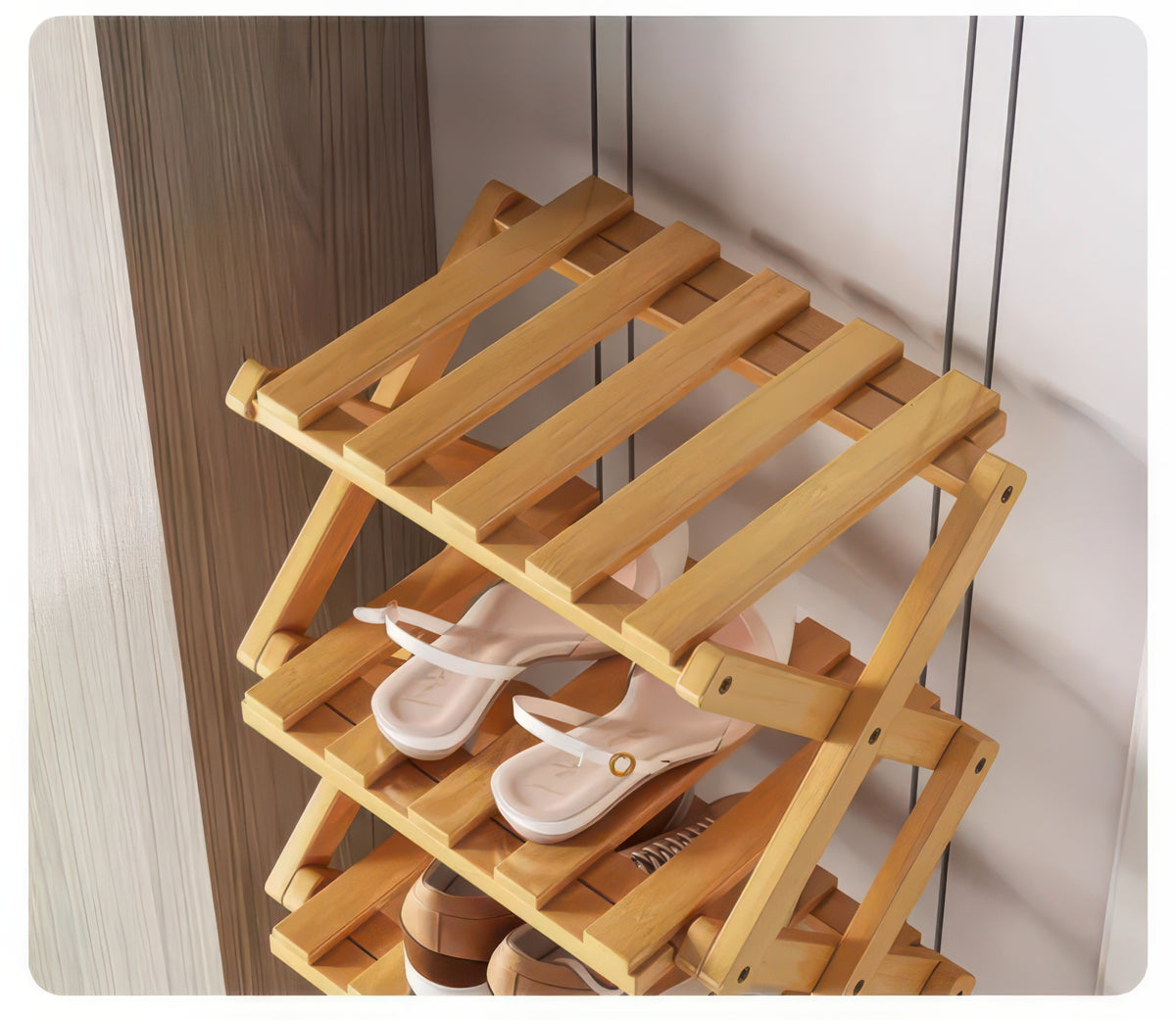 Foldable Bamboo Shoe Rack with Two-to-Nine-Tier Options