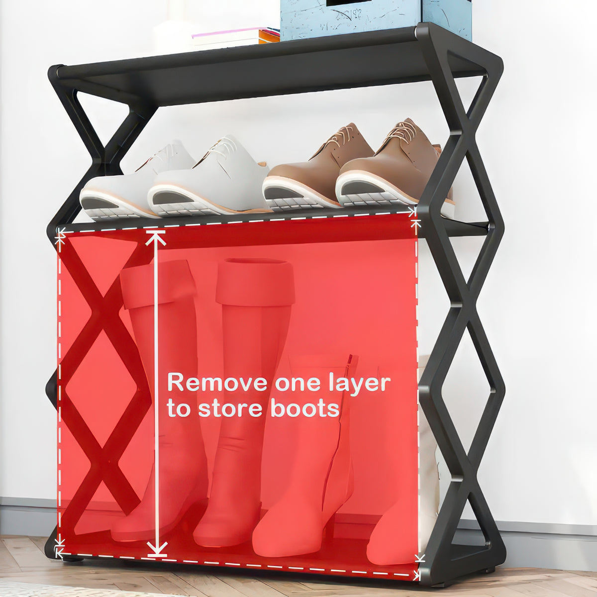 Four-Tier X-Frame Shoe Rack with Dustproof Shelf Covers