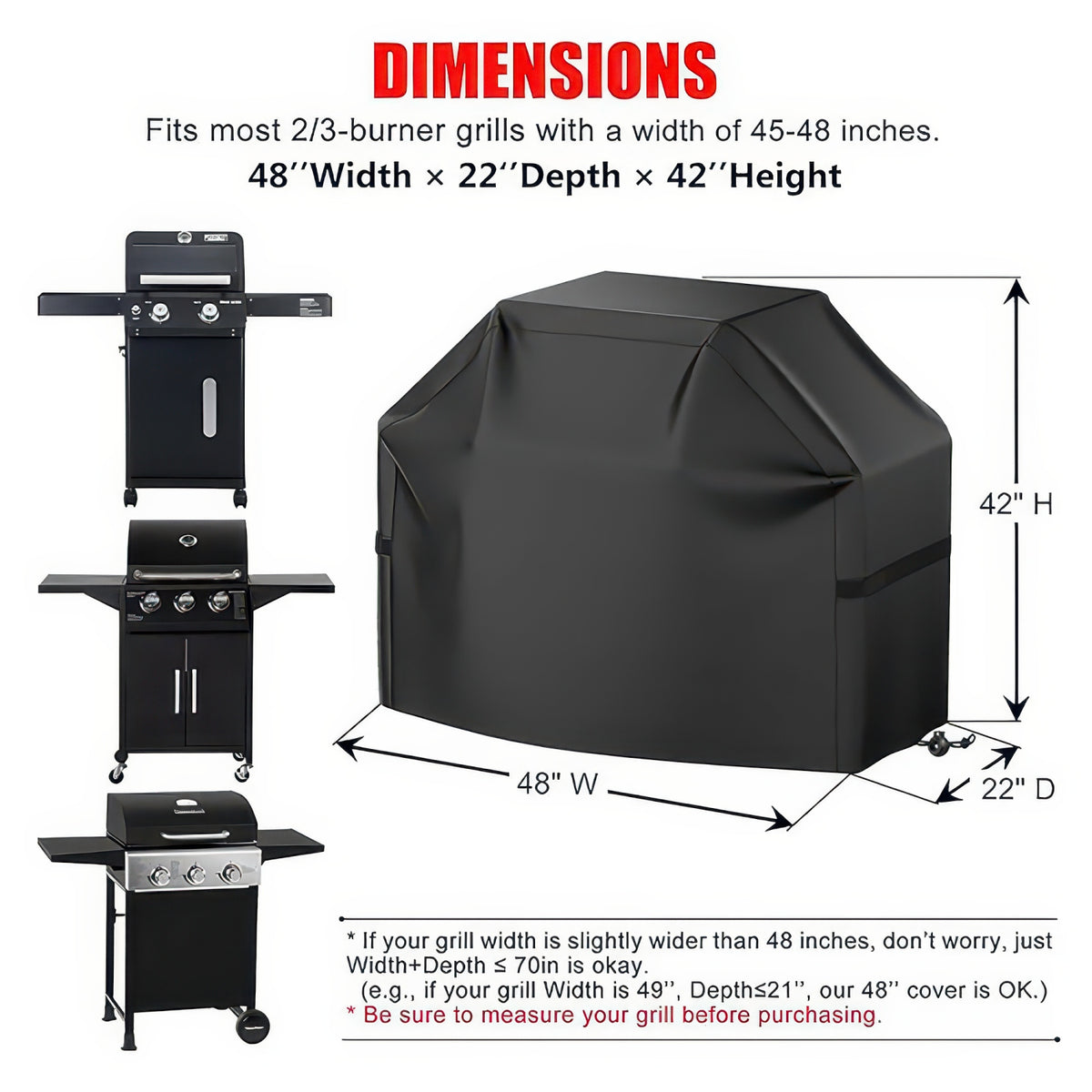 Waterproof BBQ Grill Cover with Hook-and-Loop Straps, Fits 22 to 72 Inch Grills
