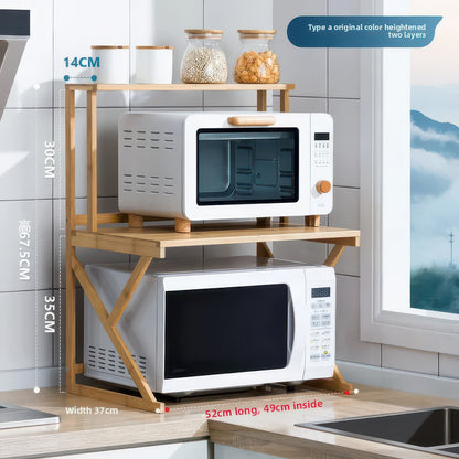 Bamboo Double-Layer Countertop Microwave and Oven Storage Shelf Rack