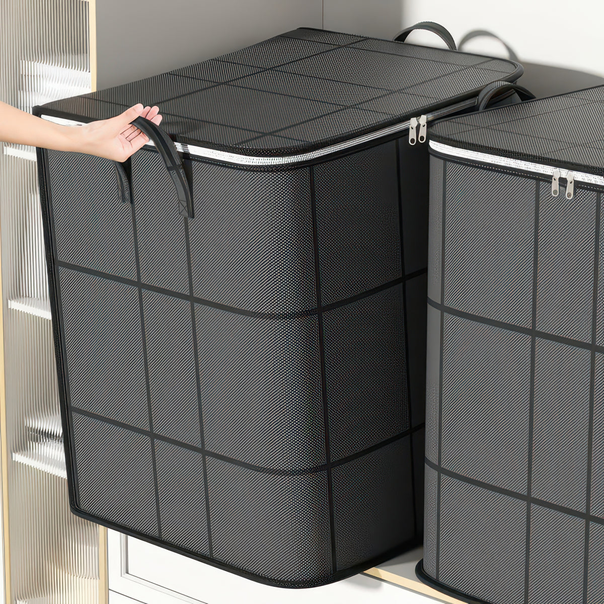 Foldable Non-Woven Storage Bag with Handle and Double Zipper