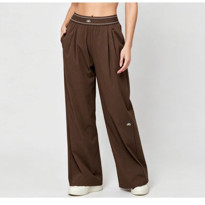 Quick-Dry Wide Leg Athletic Pants for Women, Pleated High Waist with Pockets for Workouts