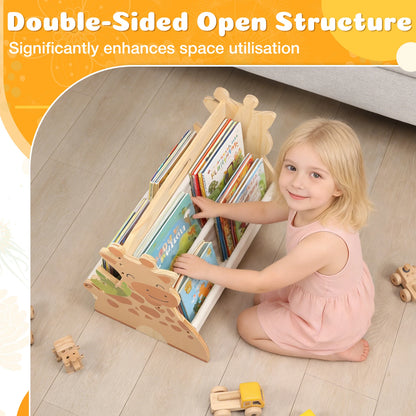 Baby Bookshelf - 2 Tier Montessori Wood Book Rack