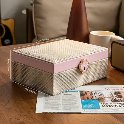Double-Layer Lockable Jewelry Box with Mirror and 13 Compartments