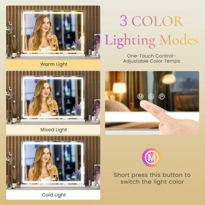 JHK LED Vanity Mirror with Lights, Aluminum Frame, Dimmable 3 Color Modes, Memory Function