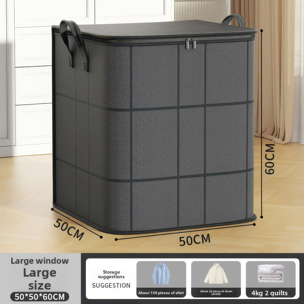 Foldable Non-Woven Storage Bag with Handle and Double Zipper