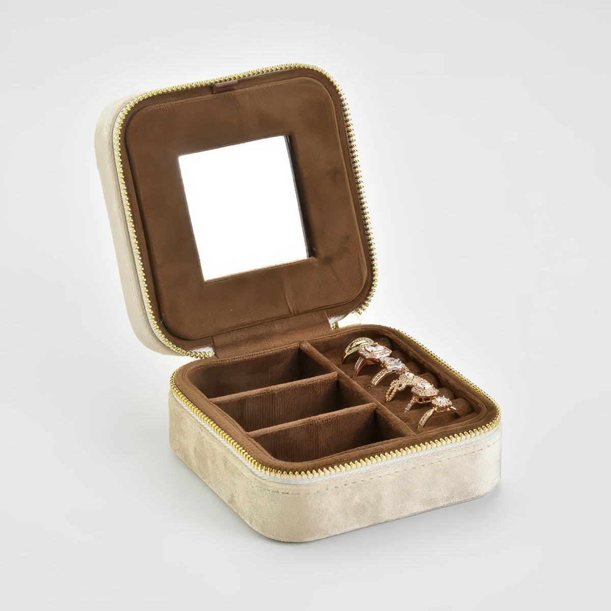 Velvet Ring and Jewelry Box with Flip Lid, with or without Mirror