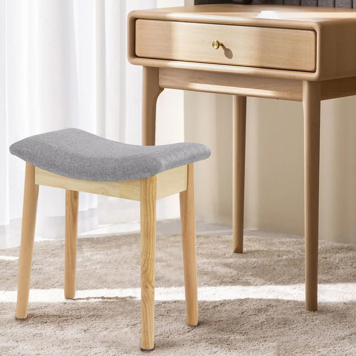 Vanity Stool - Saddle Cushion Wood Leg Stool